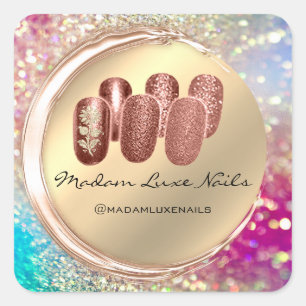 Madam Luxe Nail Glitter Roos Goud Bloemen Ingelijs Vierkante Sticker
