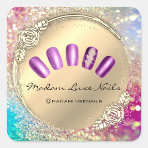 Madam Luxe Nail Glitter Roos Goud Bloemen Paarse Vierkante Sticker