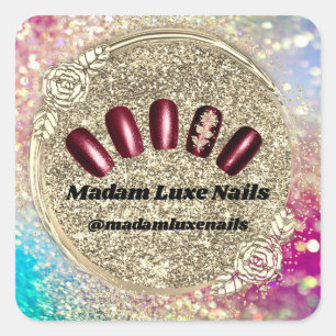 Madam Luxe Nail Glitter Roos Roze Bourgogne Goud Vierkante Sticker
