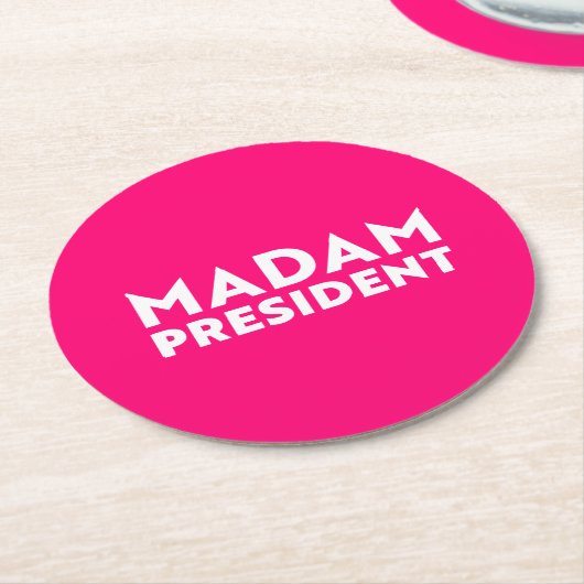Madam President moderne typografie wit heet roze Ronde Kartonnen Onderzetter (Gebogen)