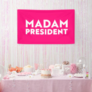 Madam President moderne typografie wit heet roze Spandoek