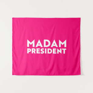 Madam President moderne typografie wit heet roze Wandkleed