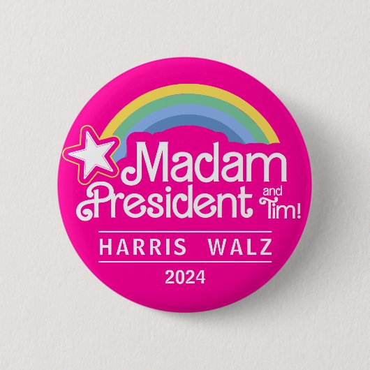 Madam President Pink Kamala Harris 2024 Button (Voorkant)