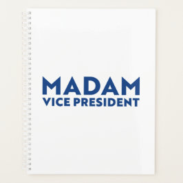 Madam Vice President wit blauw moderne typografie Planner