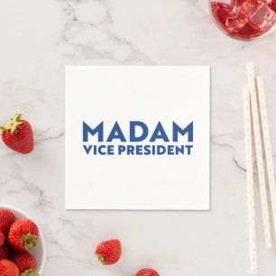 Madam Vice President wit blauw moderne typografie Servet