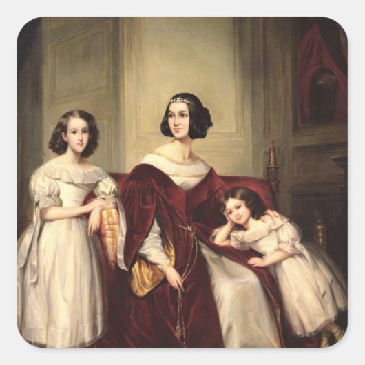 Madame de Nonjon en haar twee Daughters, 1839 Vierkante Sticker (Voorkant)