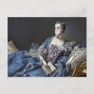 Madame de Pompadour blaast een blauwe kauwgom bubb Briefkaart