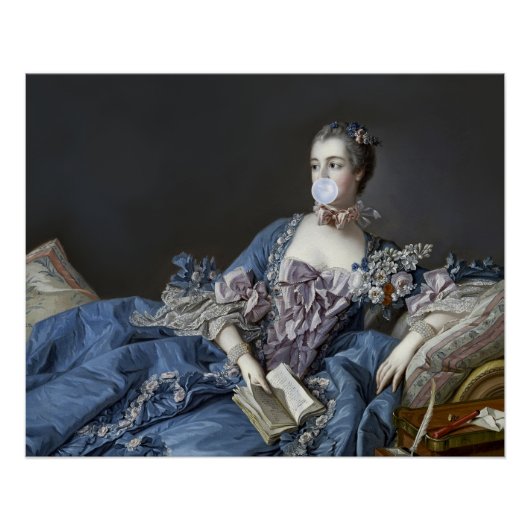 Madame de Pompadour blaast een blauwe kauwgom Perfect Poster (Voorkant)