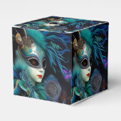 Madame Masquerade Blauwgroen Cube Bedankdoosjes (Voorkant Zijde)