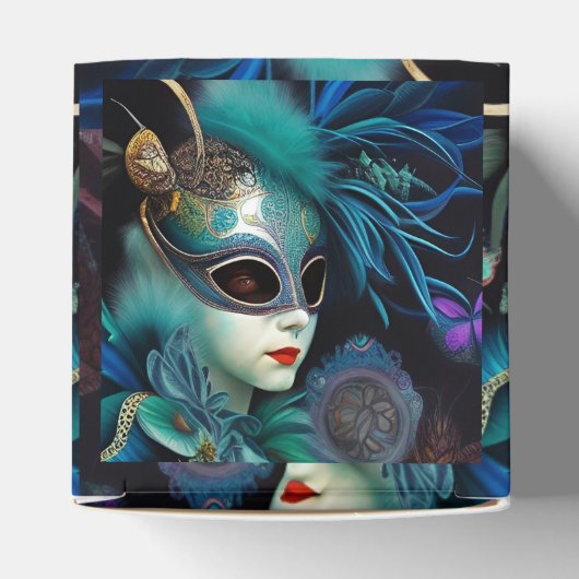 Madame Masquerade Blauwgroen Cube Bedankdoosjes (Bovenkant)