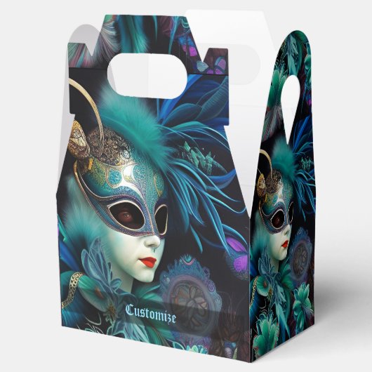 Madame Masquerade Blauwgroen Gable Bedankdoosjes (Geopend)