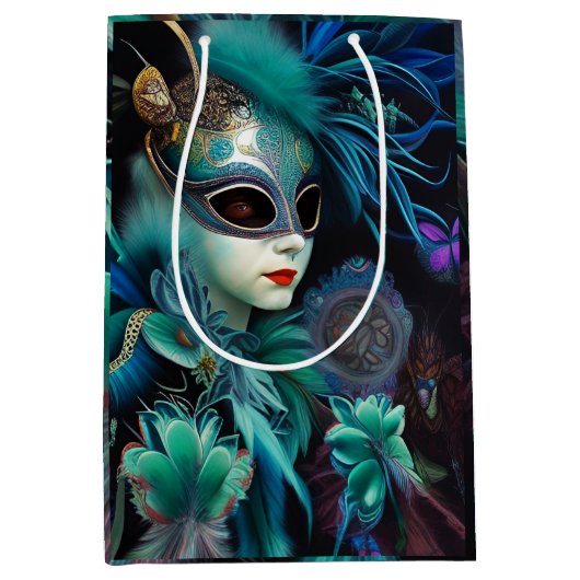 Madame Masquerade Blauwgroen Medium Cadeauzakje (Voorkant)