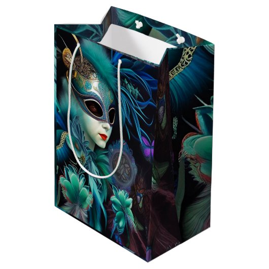 Madame Masquerade Blauwgroen Medium Cadeauzakje (Achterkant Gekanteld)