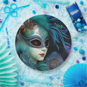 Madame Masquerade Blauwgroen Papieren Bordje (Feest)