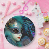 Madame Masquerade Blauwgroen Papieren Bordje (Feest)