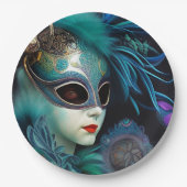 Madame Masquerade Blauwgroen Papieren Bordje (Voorkant)