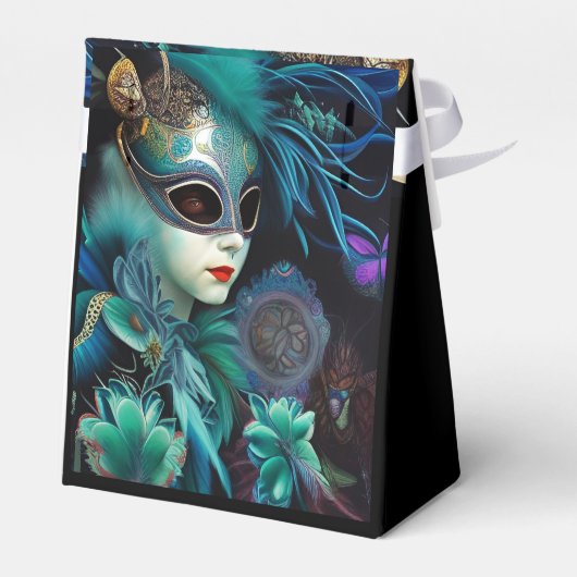 Madame Masquerade Blauwgroen Tent Bedankdoosjes (Achterkant)