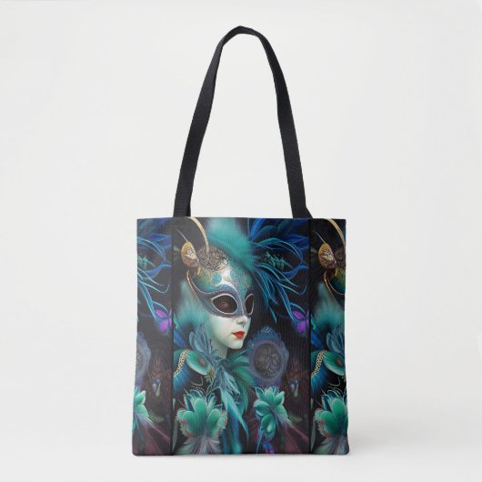 Madame Masquerade Blauwgroen Tote Bag (Voorkant)