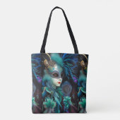 Madame Masquerade Blauwgroen Tote Bag (Achterkant)