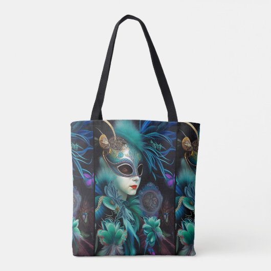 Madame Masquerade Blauwgroen Tote Bag (Achterkant)