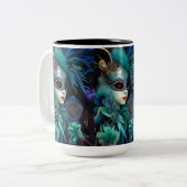 Madame Masquerade Blauwgroen Tweekleurige Koffiemok (Voorkant links)