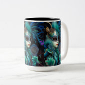 Madame Masquerade Blauwgroen Tweekleurige Koffiemok (Voorkant rechts)