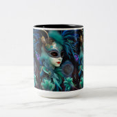Madame Masquerade Blauwgroen Tweekleurige Koffiemok (Center)