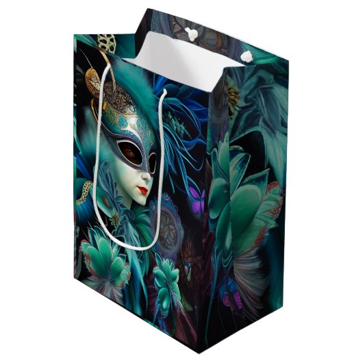 Madame Masquerade Teal  Medium Cadeauzakje (Voorkant Gekanteld)