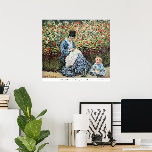 Madame Monet en kind van Claude Monet Poster (Thuiskantoor)