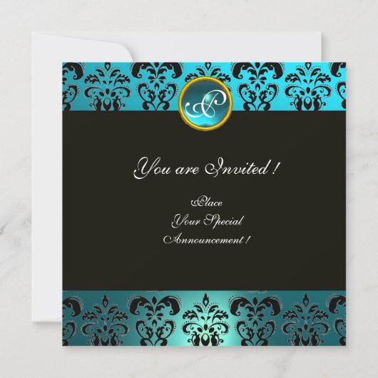 MADAME POMPADOUR, BLAUWE ZWARTE DAMASKSTROOMMONOGR KAART (Achterkant)