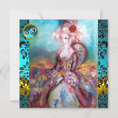 MADAME POMPADOUR, BLAUWE ZWARTE DAMASKSTROOMMONOGR KAART (Voorkant)