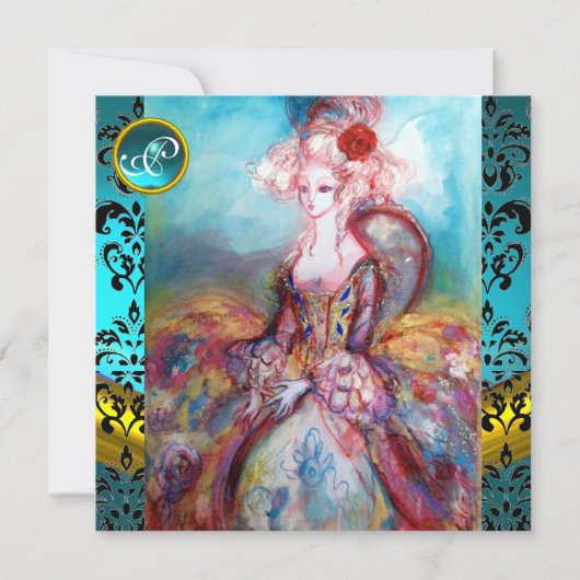 MADAME POMPADOUR, BLAUWE ZWARTE DAMASKSTROOMMONOGR KAART (Voorkant)