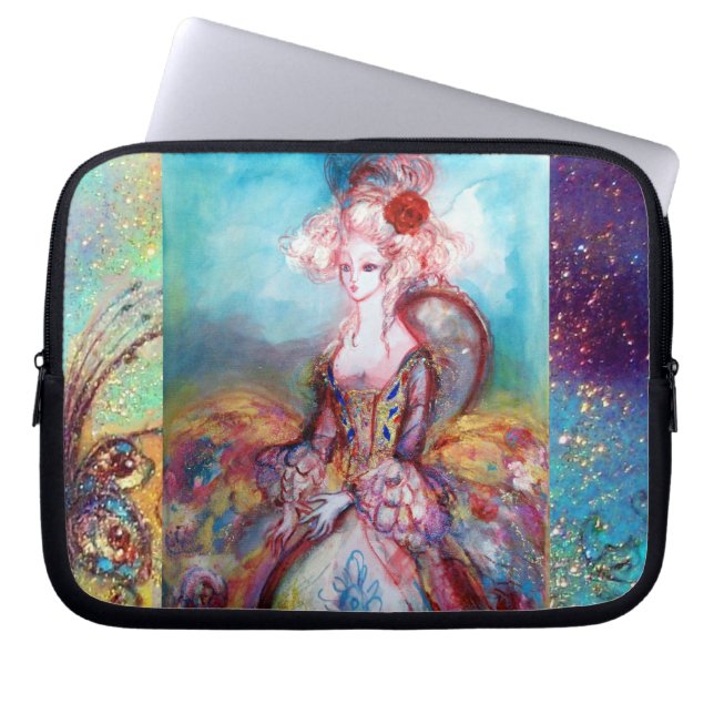 MADAME POMPADOUR goudblauwe roze Laptop Sleeve (Voorkant)