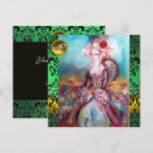 MADAME POMPADOUR, GROENZWARTE DAMASKMONOGRAM KAART (Voorkant / Achterkant)