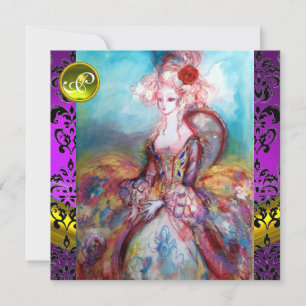 MADAME POMPADOUR PAARS ZWARTE DAMAST MONOGRAAM KAART