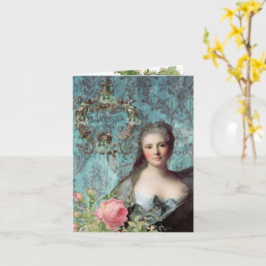 Madame Pompadour Wenskaart Kaart (Gele Bloem)