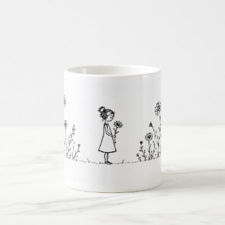 Mädchen auf der Gänseblümchen-Wiese – Minimalistis Koffiemok