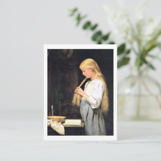 Mädchen die Haare flechtend Girl Braiding her Hair Briefkaart (Staand voorkant)