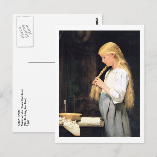 Mädchen die Haare flechtend Girl Braiding her Hair Briefkaart (Voorkant / Achterkant)