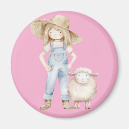 Mädchen mit Lamm Magneet