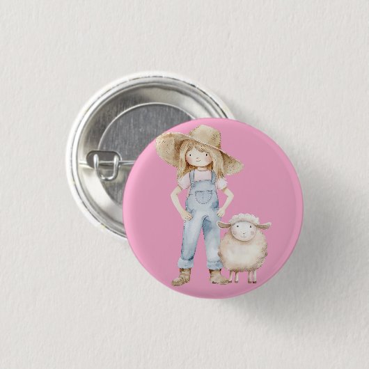 Mädchen mit Lamm Ronde Button 3,2 Cm (Voorkant /achterkant)