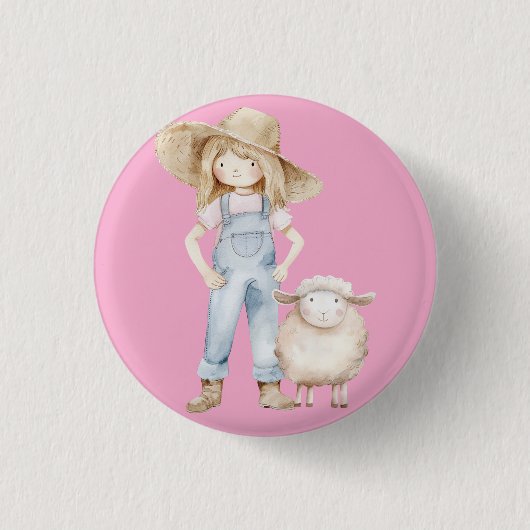 Mädchen mit Lamm Ronde Button 3,2 Cm (Voorkant)