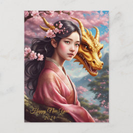 Mädchen zwischen Kirschblüten  Briefkaart