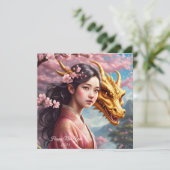 Mädchen zwischen Kirschblüten  Feestdagenkaart (Staand voorkant)