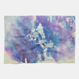 Maddie blue and purple impressionist dish towel theedoek