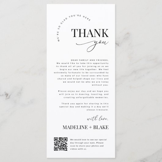 MADDIE Wedding Thank You Note with QR Code Menu (Voorkant)
