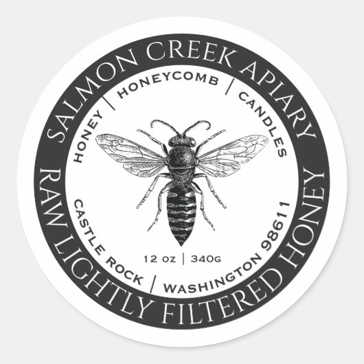 Made by bijen Queen Bee Raw Honey Label (Voorkant)