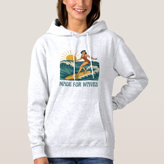Made For Waves Surfer - Retro Surfing Pin-Up Art Hoodie (Voorkant)