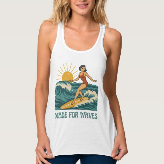 Made For Waves Surfer - Retro Surfing Pin-Up Art Tanktop (Voorkant)