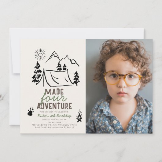 Made Four Adventure Camping Photo Boy 4e verjaarda Kaart (Voorkant)